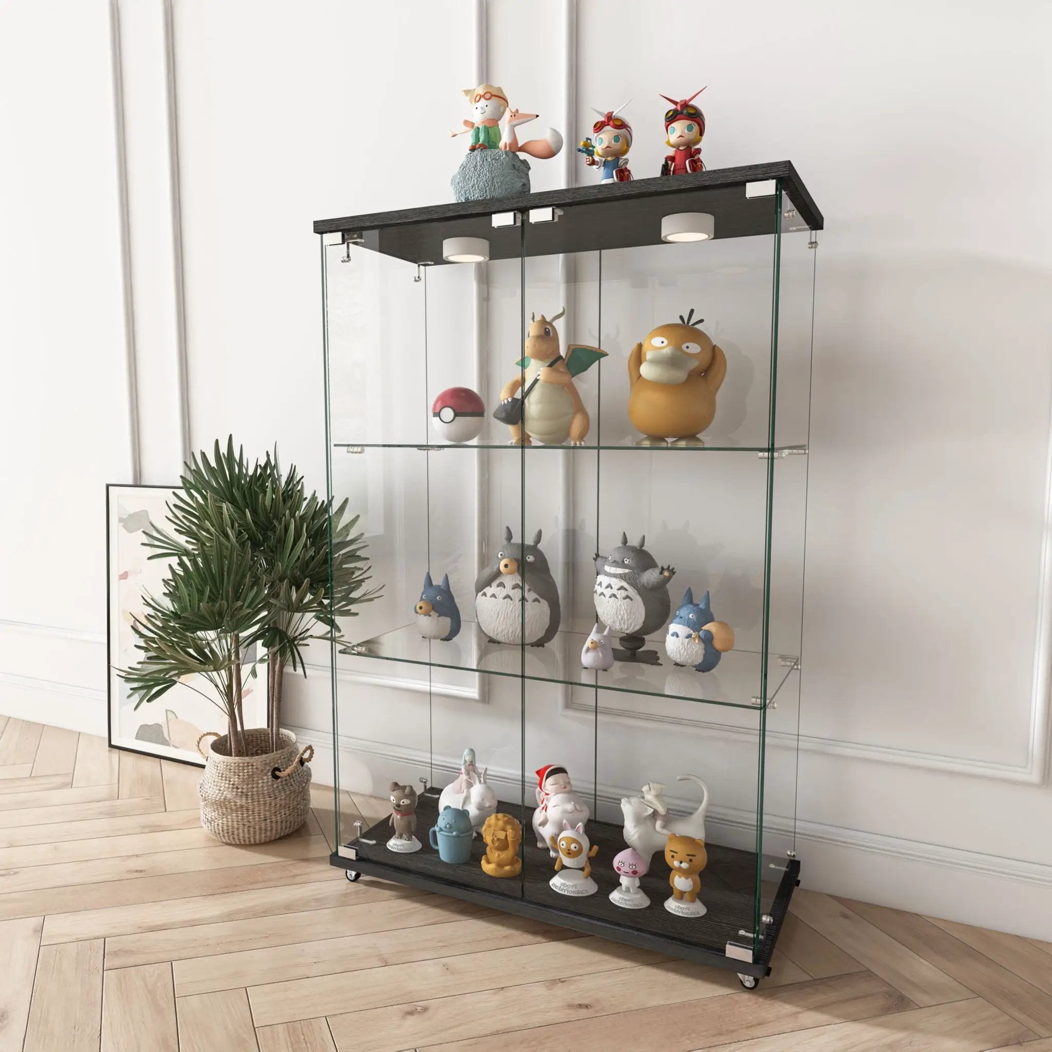 Modern Display Cabinet With LED Lights, Transparent Tempered Glass 2 Door Storage Case With 3 Shelves by Unique Piece Furniture