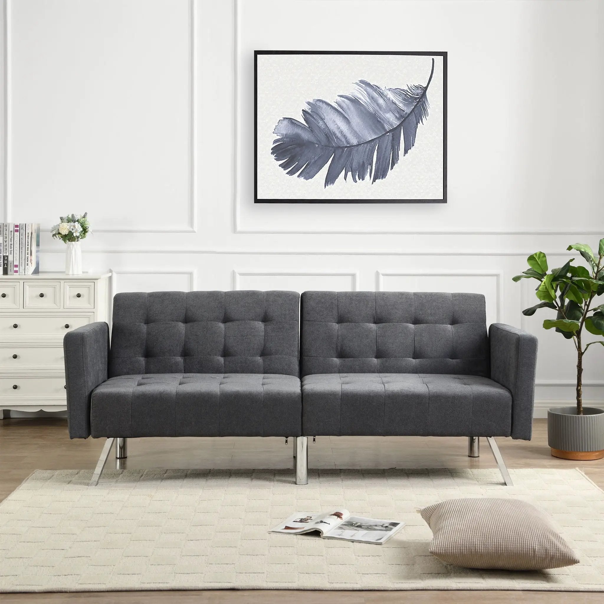 Futon Sofa Bed Convertible Folding Lounge Couch, Armrests by HouseOfZazla