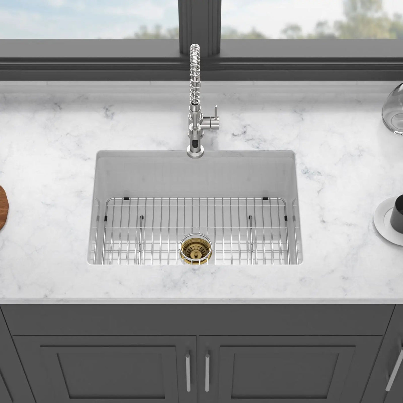 Undermount Single Bowl Ceramic Kitchen Sink, Dual Mount by HouseOfZazla