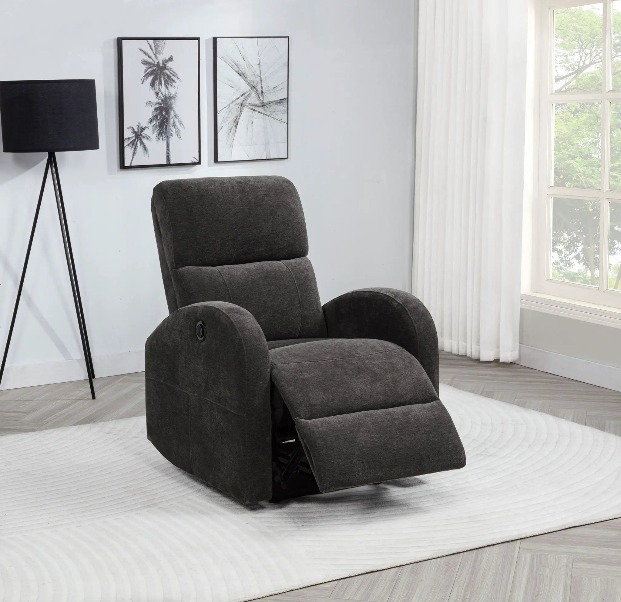 Grant Fabric Upholstered Power Recliner Chair Charcoal Grey by Unique Piece Furniture