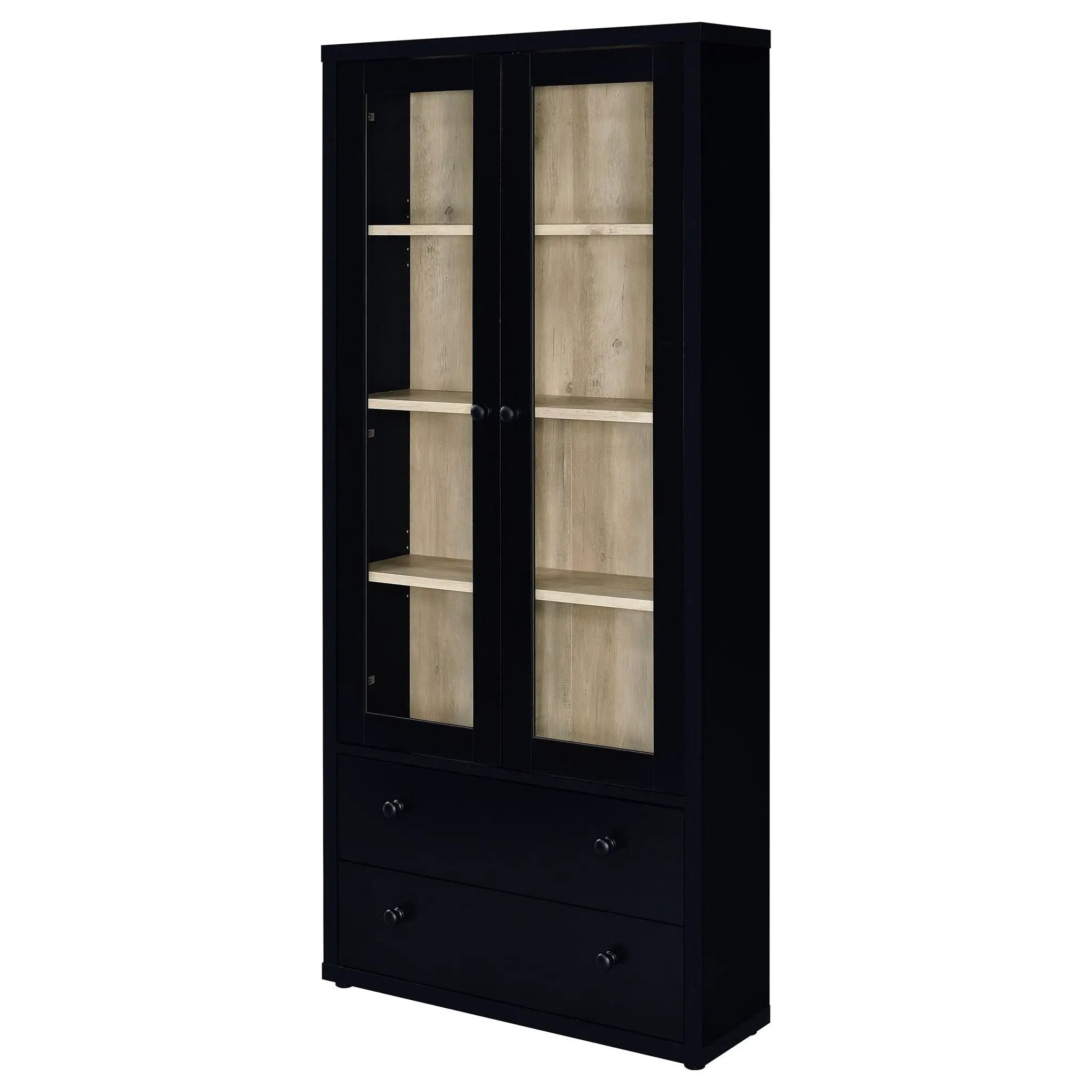 Hawthorne 4-shelf Glass Door Cabinet with Drawers Black by Unique Piece Furniture