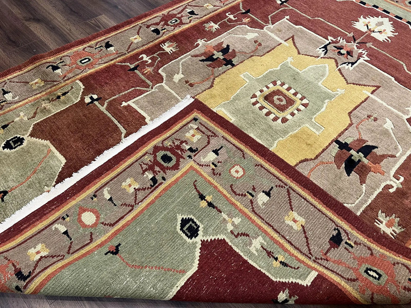 Tibetan Rug 7x10, Geometric Medallion, Red Green Taupe, Hand Knotted, Soft Wool Area Rug, Contemporary Carpet, Handmade Nepali Rug 7 x 10 ft by Jewel Rugs
