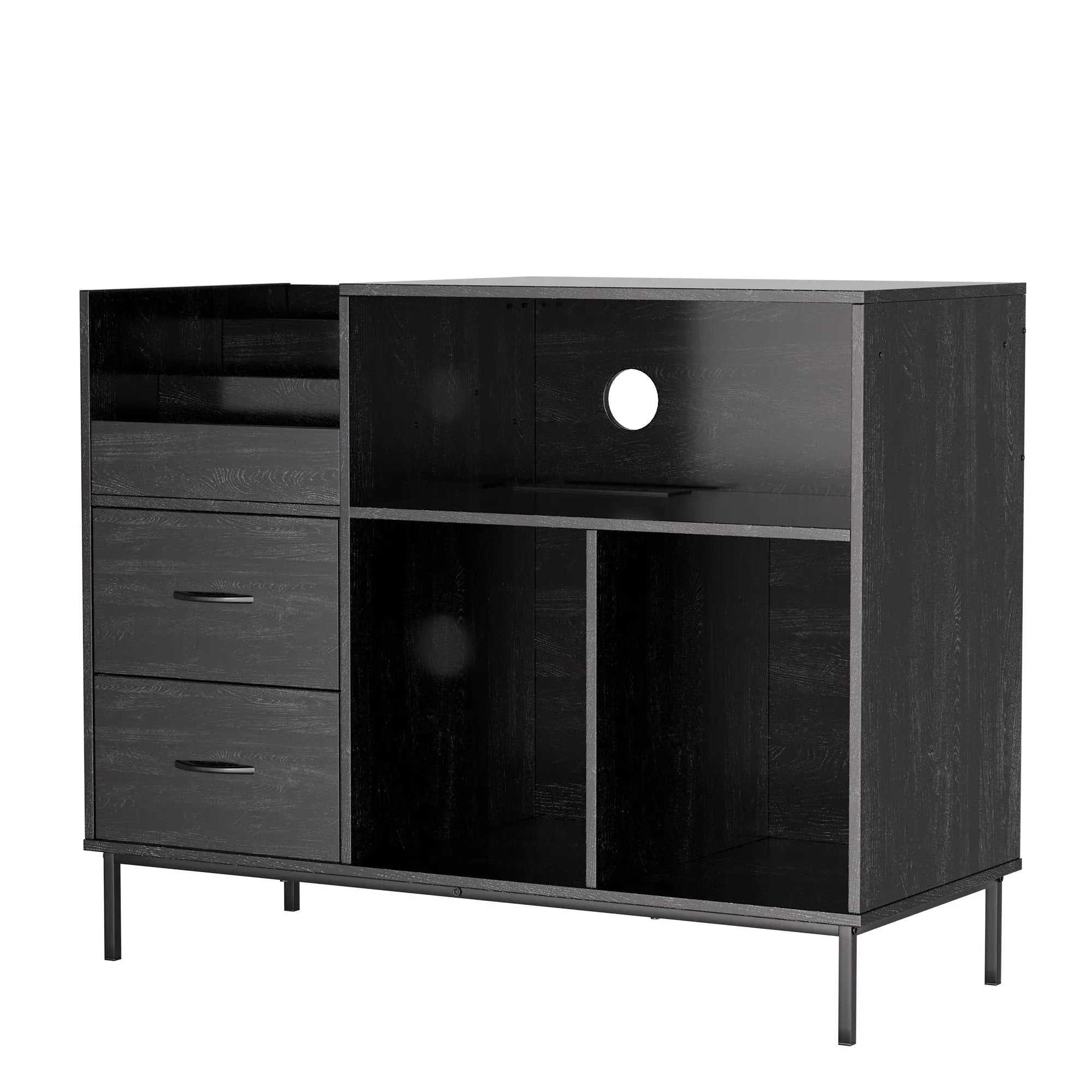 Grain Record Player Stand, Media Console With Speaker Shelf & 2 Drawers