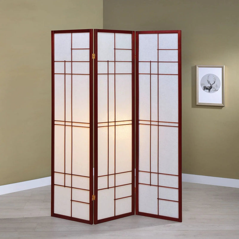 Katerina 3-Panel Room Divider Folding Shoji Screen Cherry by Unique Piece Furniture