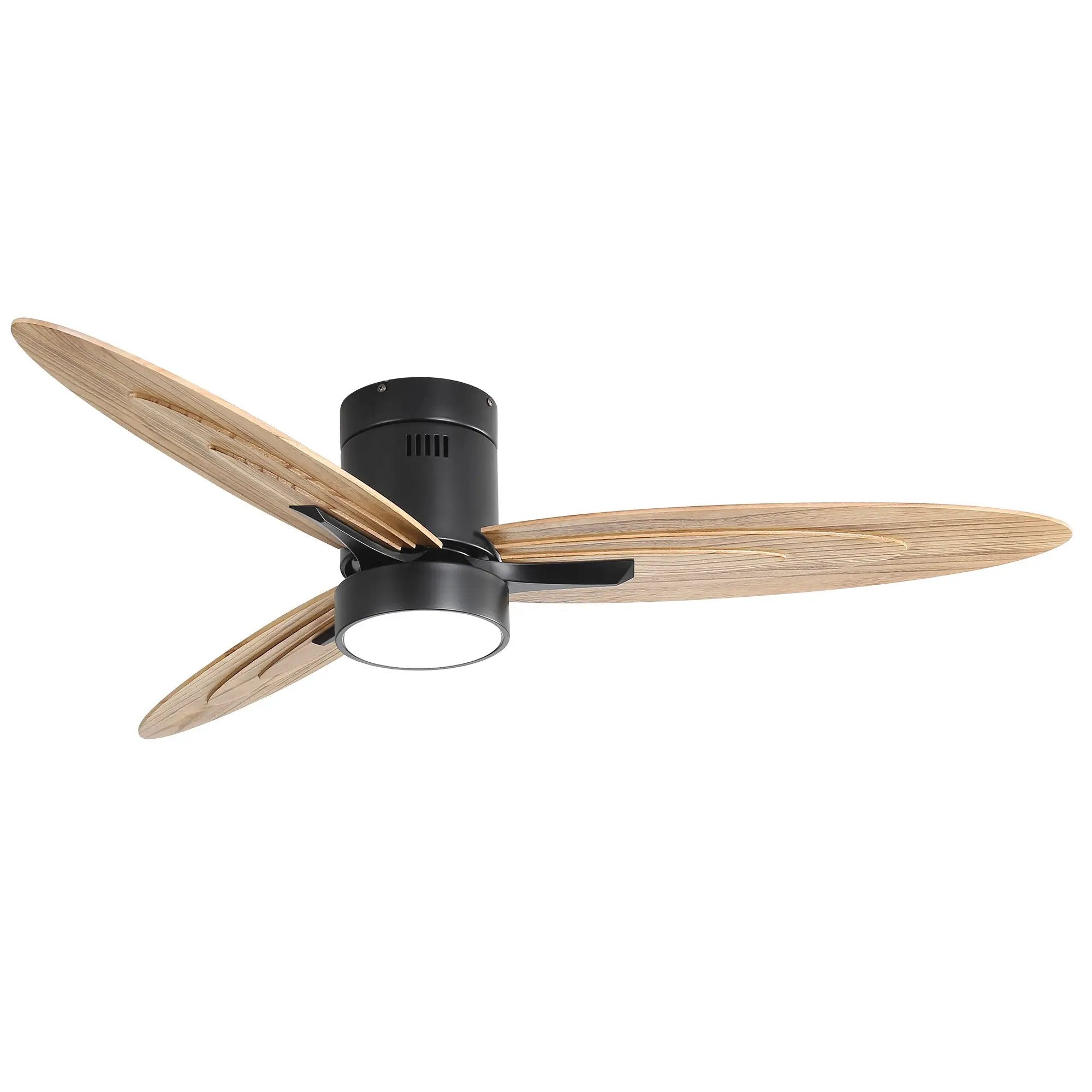 Flush Mount Ceiling Fan With Light And Remote Control, 3 Blades, Reversible DC Motor - Black by Unique Piece Furniture