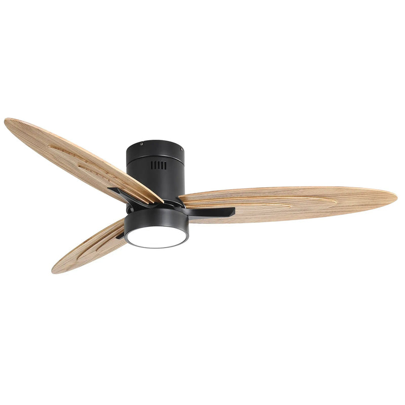 Flush Mount Ceiling Fan With Light And Remote Control, 3 Blades, Reversible DC Motor - Black by Unique Piece Furniture
