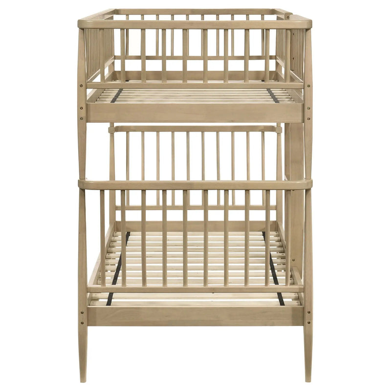 Abram Windsor Twin Over Twin Wood Bunk Bed with Ladder Almond by Unique Piece Furniture