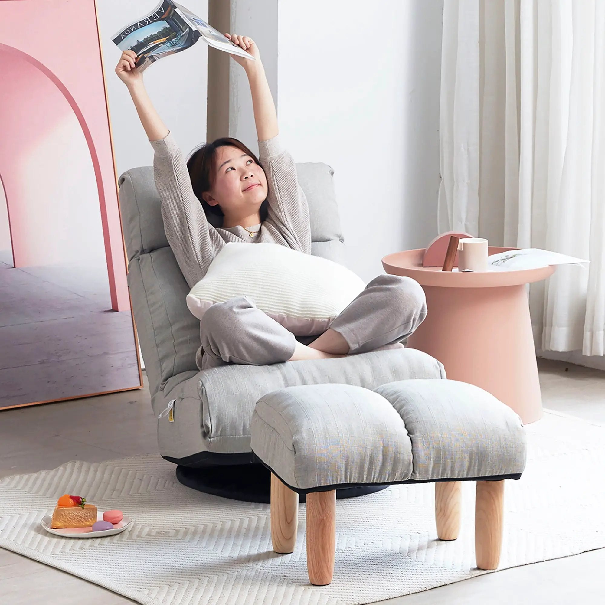 Adjustable Japanese Reclining Floor Chair Sofa With Metal Frame For Living Room by Unique Piece Furniture