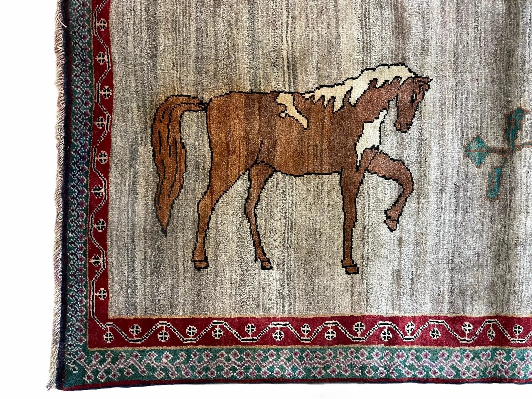 4 X 6 Handmade Rug Zagros New Vintage Quality Wool Rug Horses Silver Brown Nice by Jewel Rugs