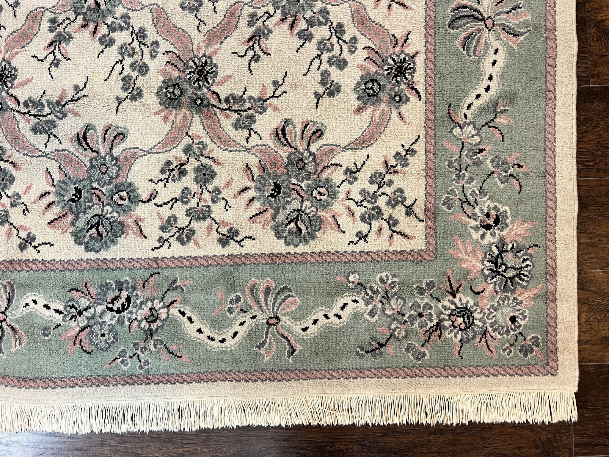 Belgium Power Loomed Rug 8x11, Ivory and Green, Wool Carpet, Floral by Jewel Rugs