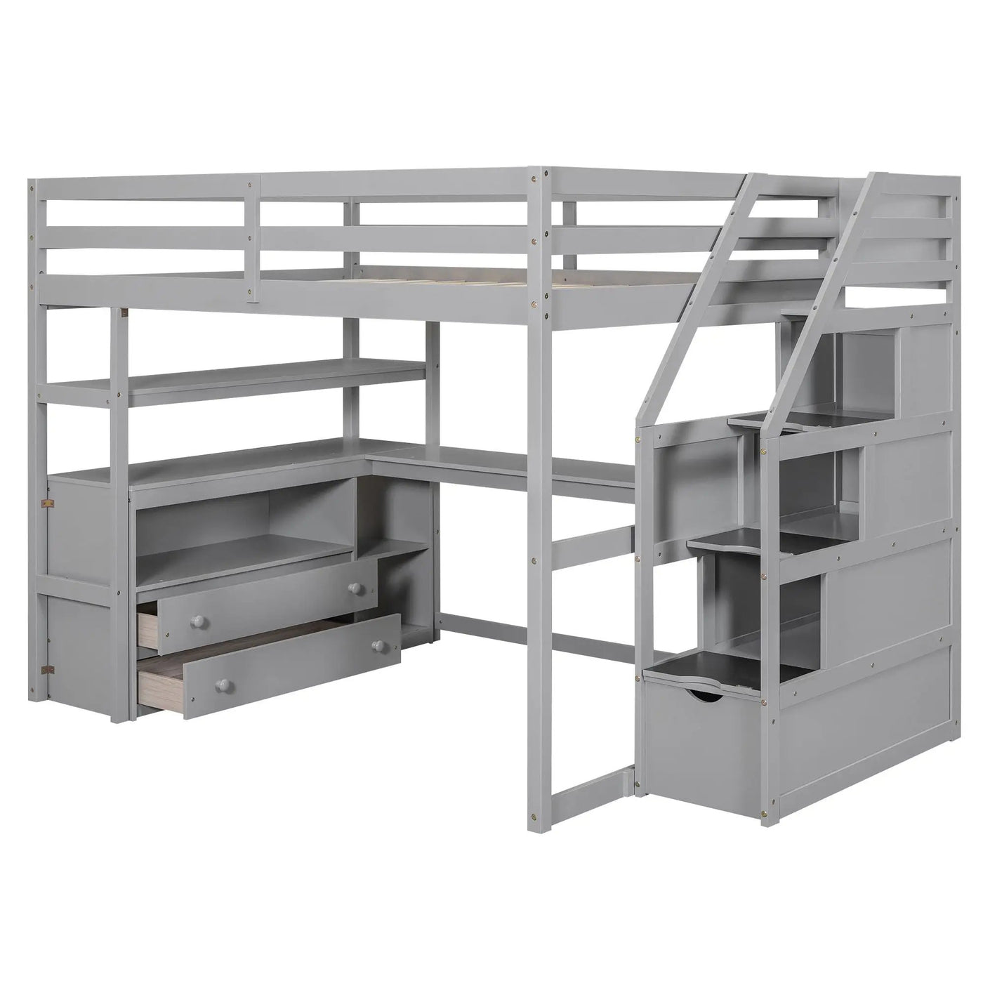 Loft Bed With Desk, Shelves, 2 Drawers, Storage Staircase by HouseOfZazla