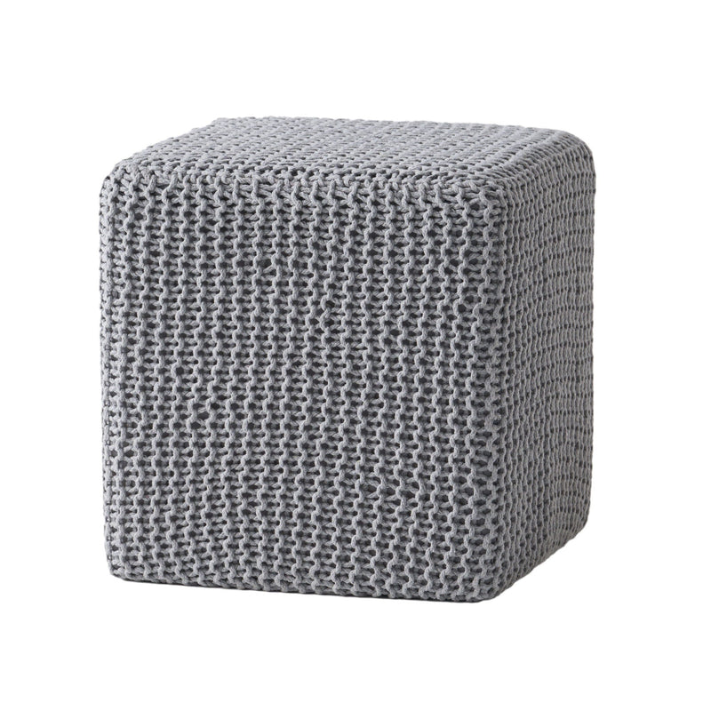 Chabani - Indoor Modern Knitted Fabric Cube Pouf Ottoman - Light Gray by HouseOfZazla