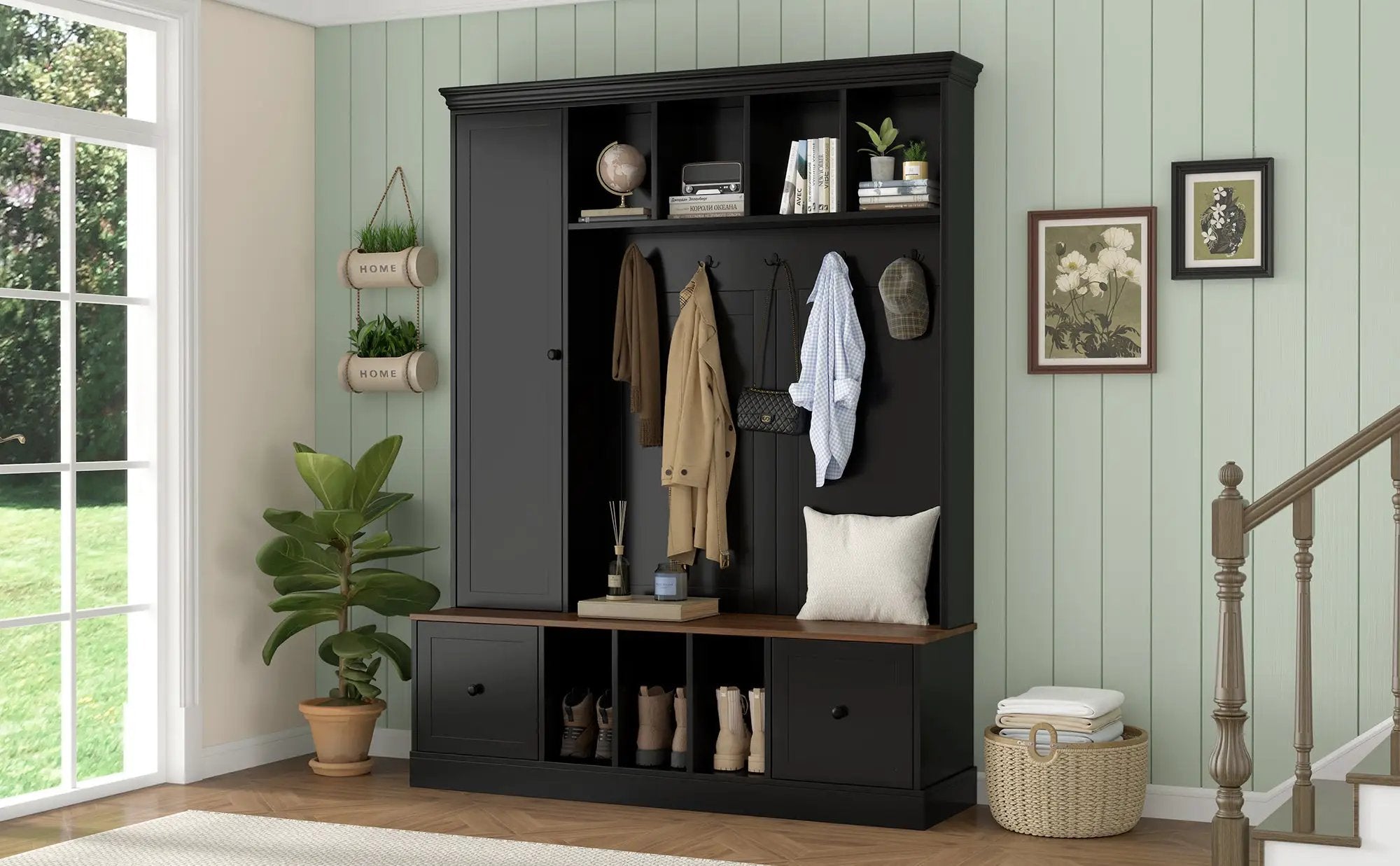Vibe Haus 62.2'' Farmhouse Hall Tree with Shoe Storage Bench by HouseOfZazla