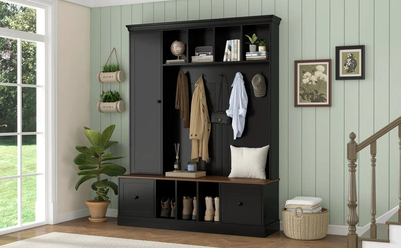 Vibe Haus 62.2'' Farmhouse Hall Tree with Shoe Storage Bench by HouseOfZazla