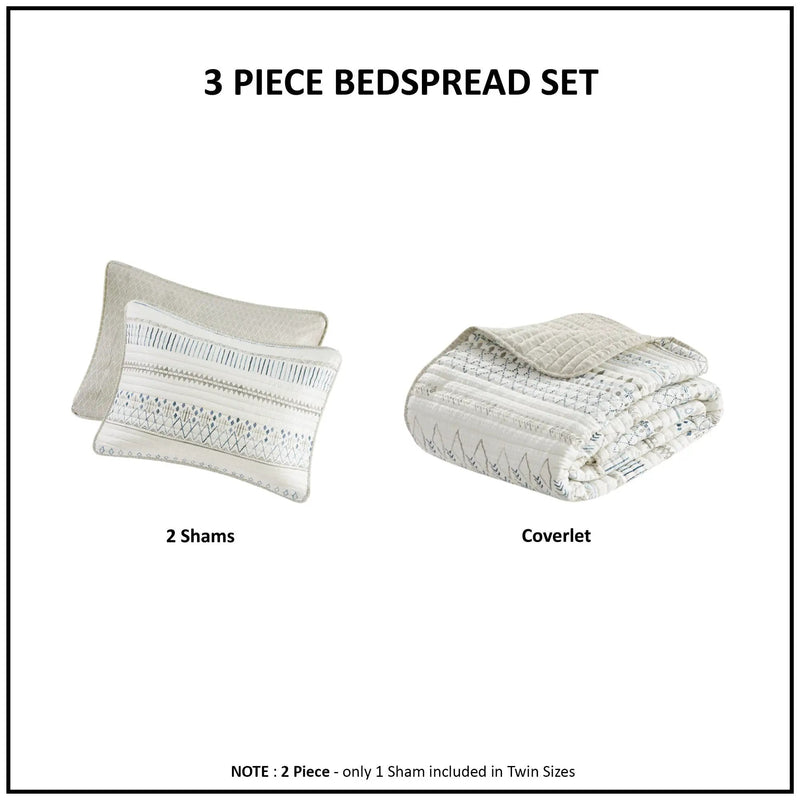 3 Piece Seersucker Quilt Set Taupe Blue King Cal King by HouseOfZazla