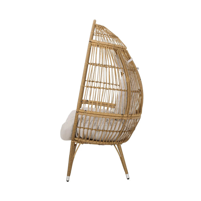 Basket Chair with Teardrop Shape and Water-Resistant Cushion - Natural by HouseOfZazla