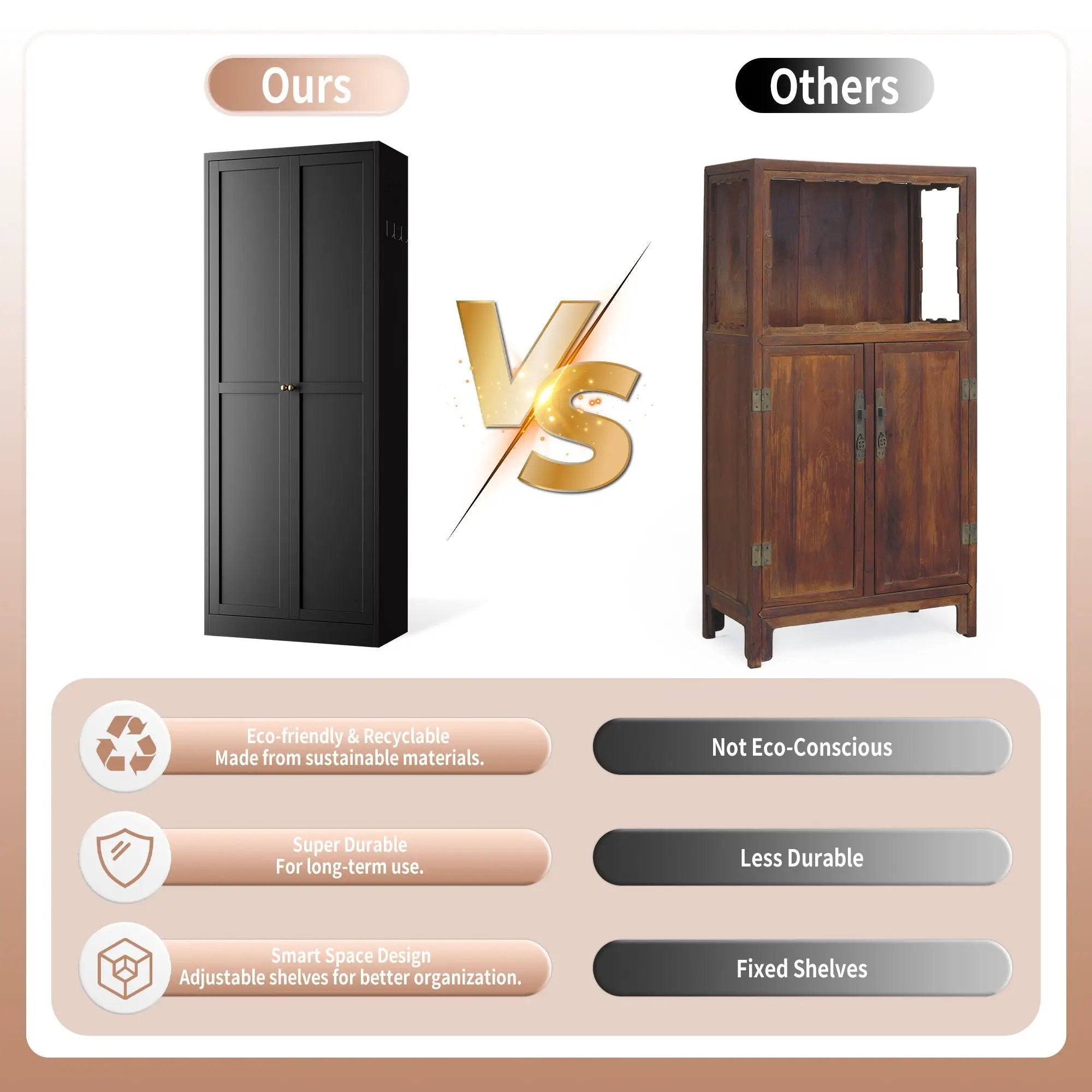 Kitchen Pantry Cabinet With 4 Adjustable Shelves, Heavy Duty Freestanding Organizer by Unique Piece Furniture