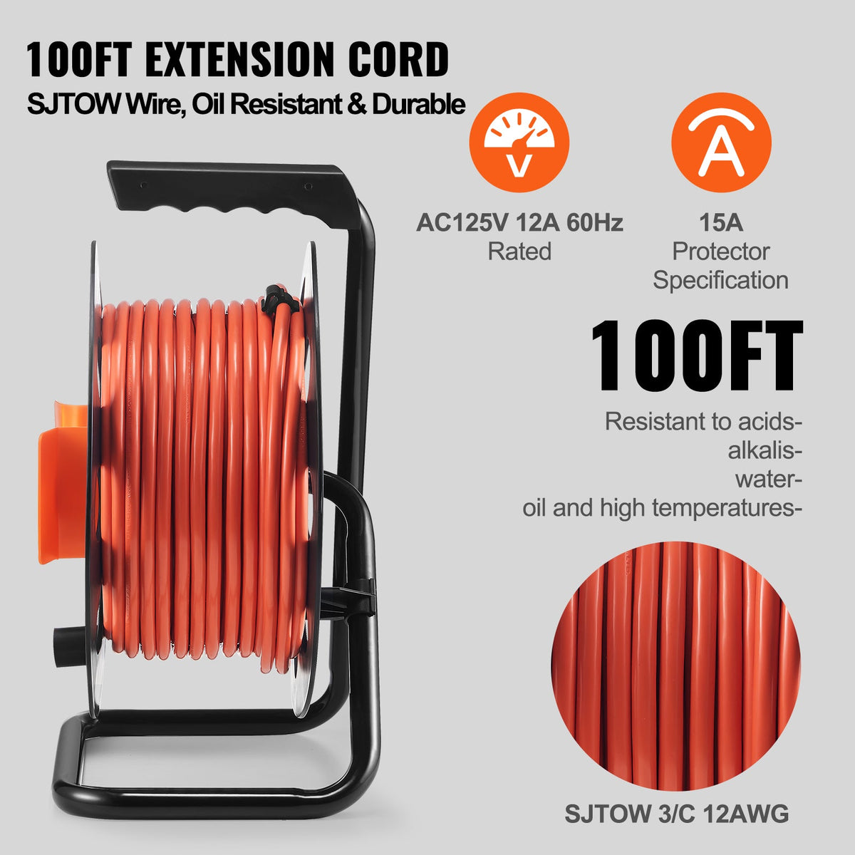 100FT Extension Cord Reel with 4 Outlets and Dust Cover, photo 4 of 10