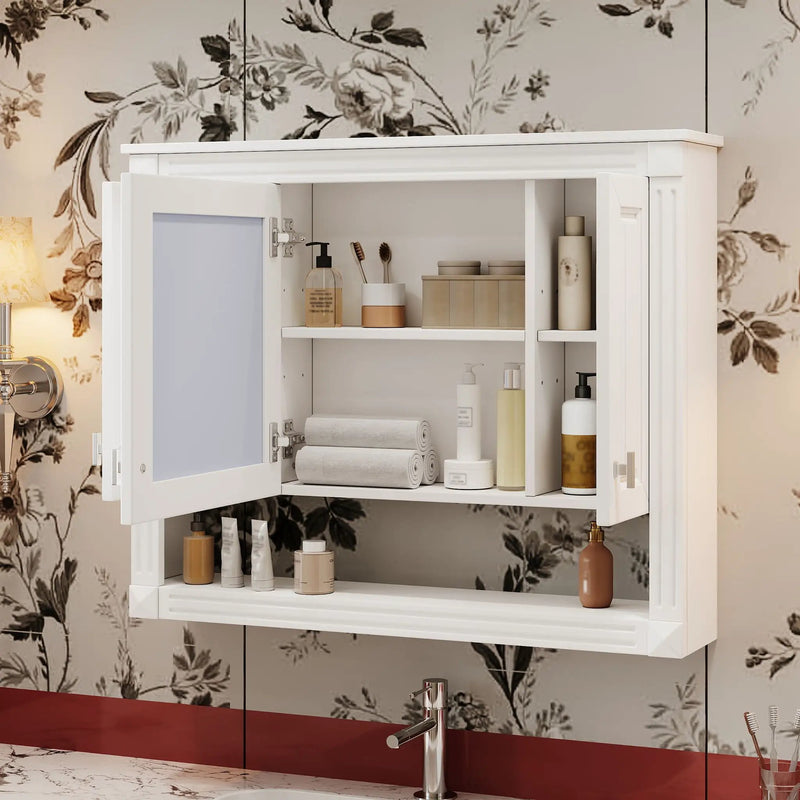 Wall-Mounted Bathroom Cabinet With Mirror And Open Shelf - White by Unique Piece Furniture