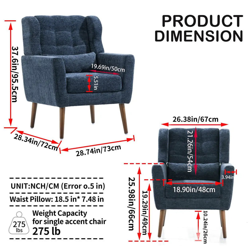 Modern Accent Chair, Arm Chairs For Living Room, Upholstered Mordern Armchair, Comfy Soft Padded Lounge Chair In Small Space, Bedroom, With Pillow, Solid Wood Leg by Unique Piece Furniture