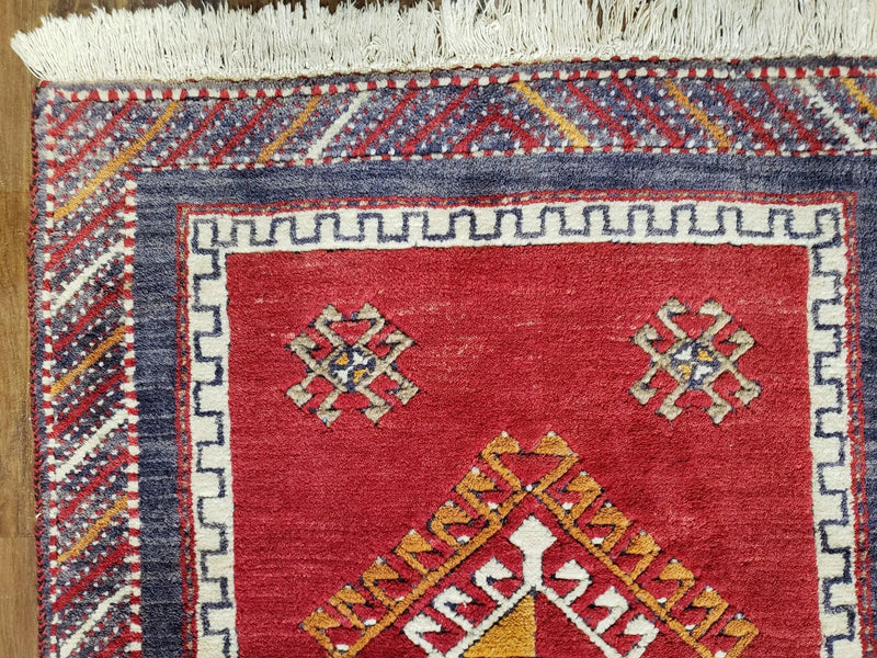 Vintage Turkish Kazak Rug 2.5 x 5 Red Wool Carpet Medallions Runner Geometric by Jewel Rugs