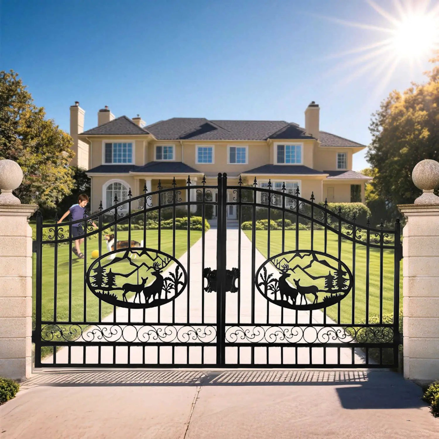 14x8 ft Steel Dual Swing Driveway Gate by Chery Industrial