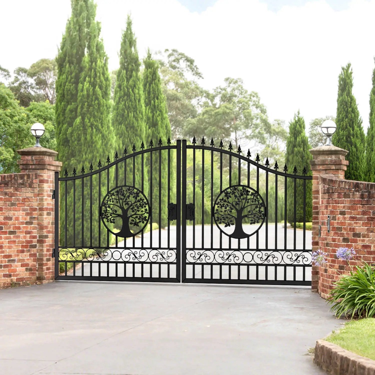 14x8 ft Steel Dual Swing Driveway Gate with Wider Goalposts by Chery Industrial