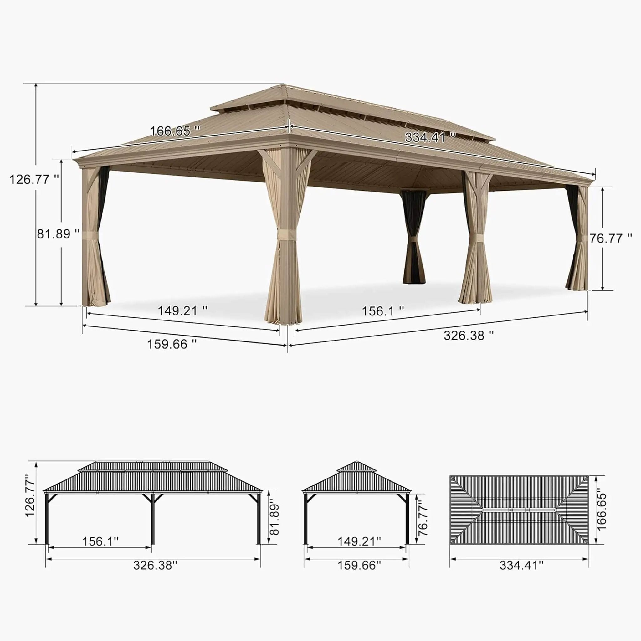 [14X28FT] Alora Extra-Large Hardtop Gazebo With Galvanized Steel Double Roof, Curtains And Netting (SAK85731) by SAKSBY WHOLESALE