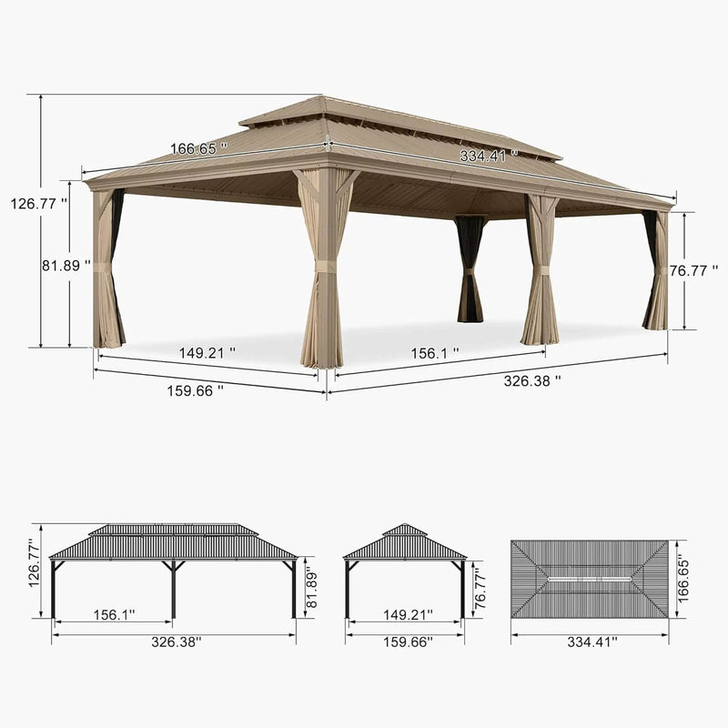 [14X28FT] Alora Extra-Large Hardtop Gazebo With Galvanized Steel Double Roof, Curtains And Netting (SAK85731) by SAKSBY WHOLESALE