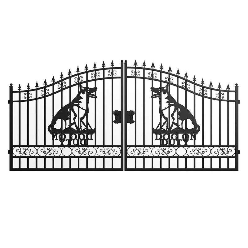14x7 ft Steel Dual Swing Driveway Gate with Dog Pattern by Chery Industrial