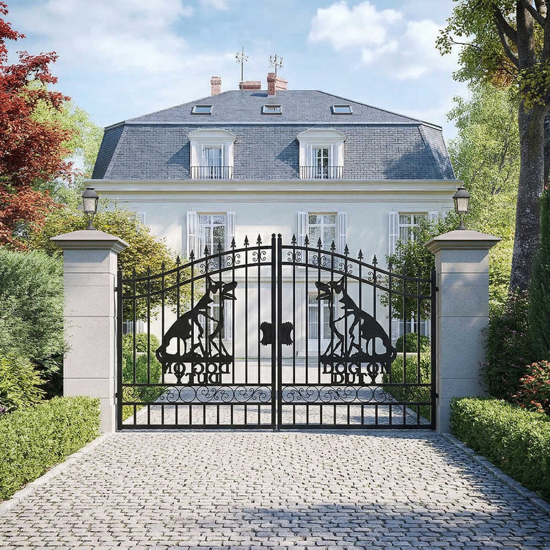 14x7 ft Steel Dual Swing Driveway Gate with Dog Pattern by Chery Industrial