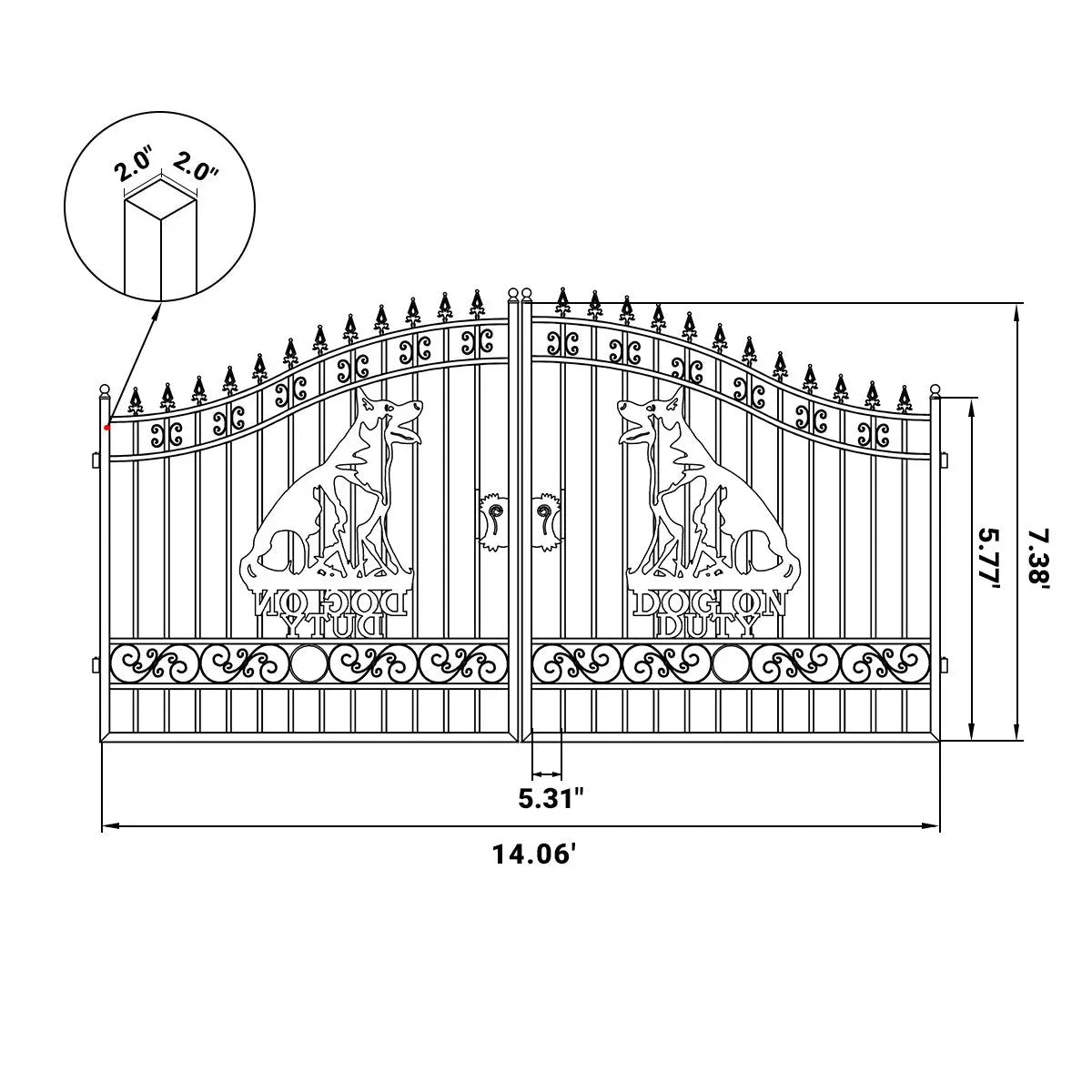 14x7 ft Steel Dual Swing Driveway Gate with Dog Pattern by Chery Industrial