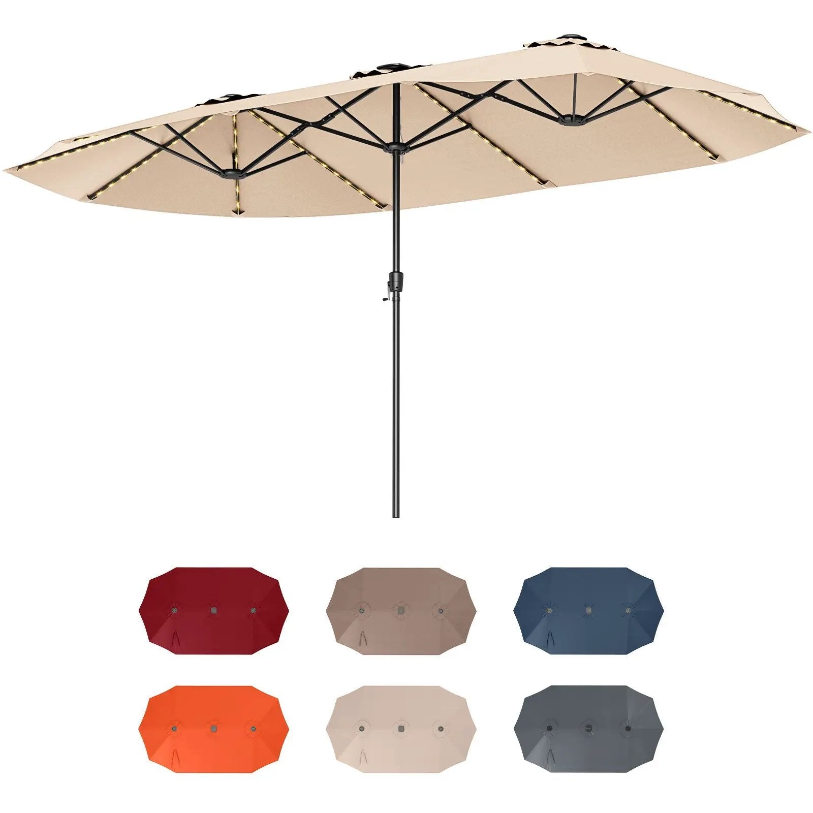 15.5 FT Extra-Large Patio Umbrella with LED Solar Lights and Crank Handle by DirectDeals