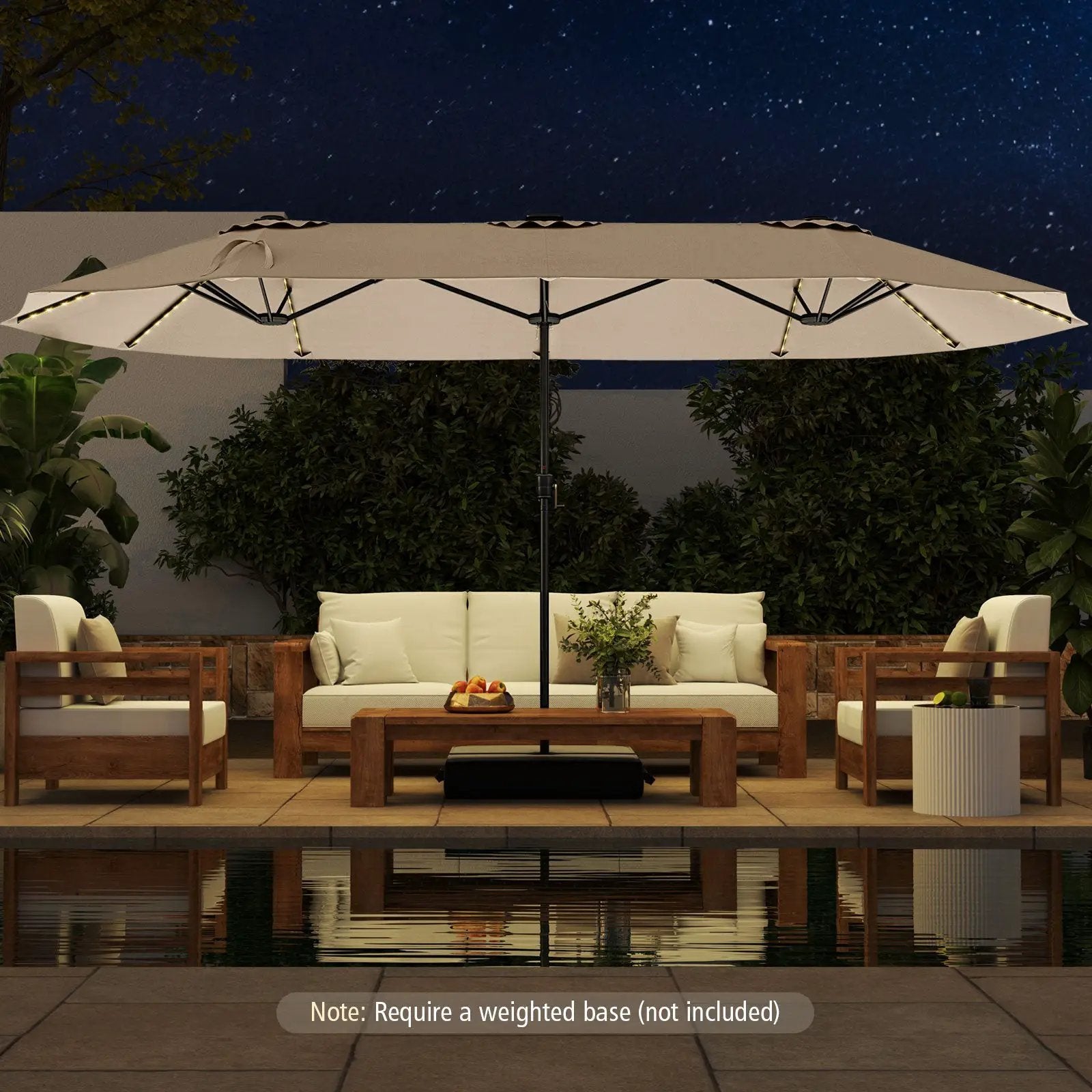 15.5 FT Extra-Large Patio Umbrella with LED Solar Lights and Crank Handle by DirectDeals
