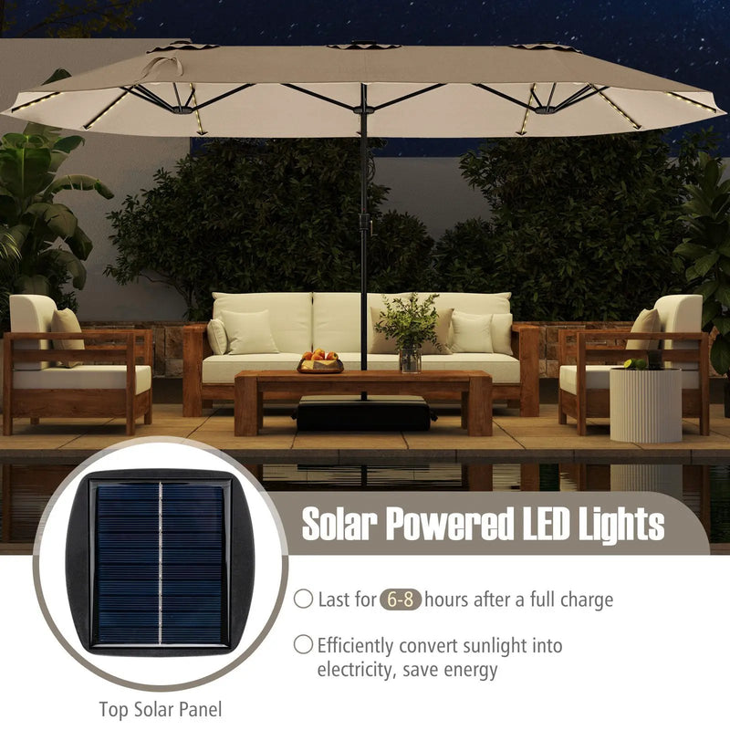 15.5 FT Extra-Large Patio Umbrella with LED Solar Lights and Crank Handle by DirectDeals