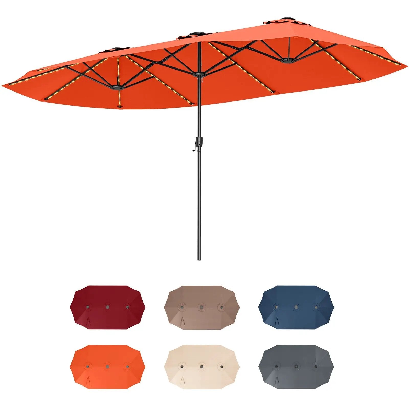 15.5 FT Extra-Large Patio Umbrella with LED Solar Lights and Crank Handle by DirectDeals