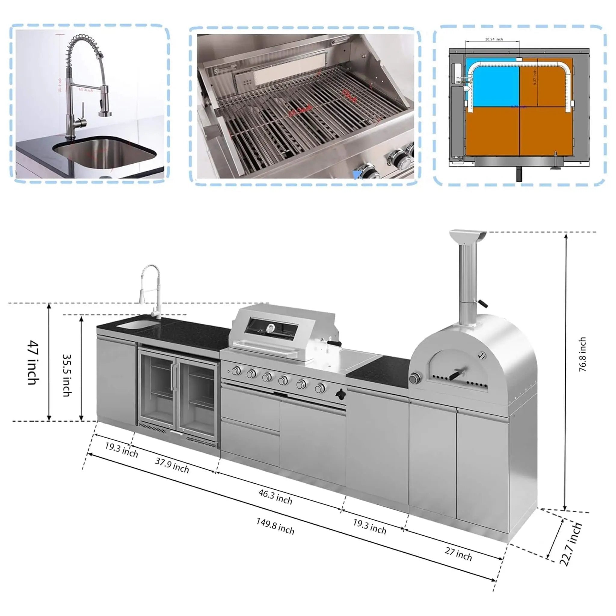 Blazon 150-Inch 4-Burner 108K BTU Outdoor Kitchen Island With Pizza Oven, Rotisserie & Refrigerator (SAK36412) by SAKSBY WHOLESALE