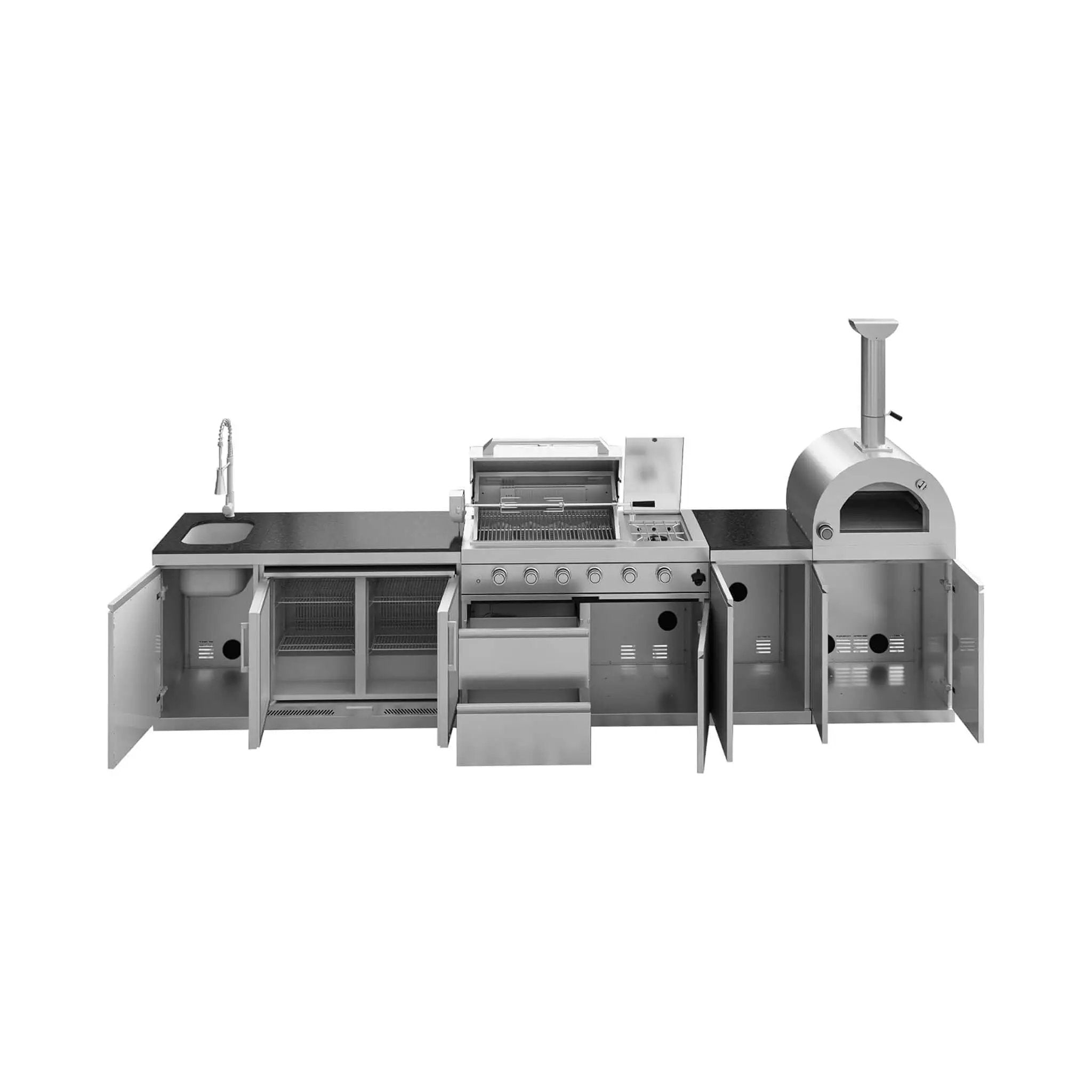 Blazon 150-Inch 4-Burner 108K BTU Outdoor Kitchen Island With Pizza Oven, Rotisserie & Refrigerator (SAK36412) by SAKSBY WHOLESALE