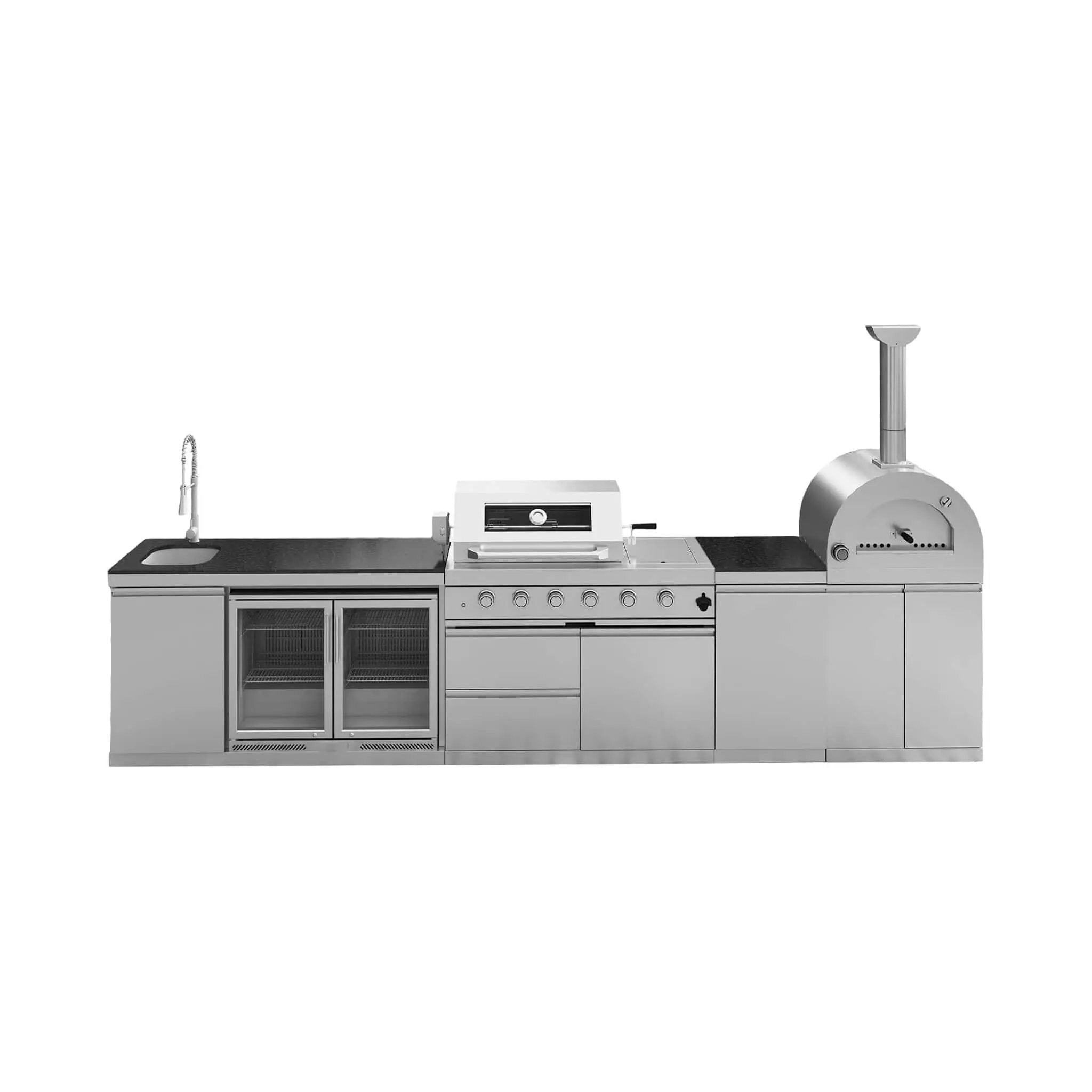 Blazon 150-Inch 4-Burner 108K BTU Outdoor Kitchen Island With Pizza Oven, Rotisserie & Refrigerator (SAK36412) by SAKSBY WHOLESALE