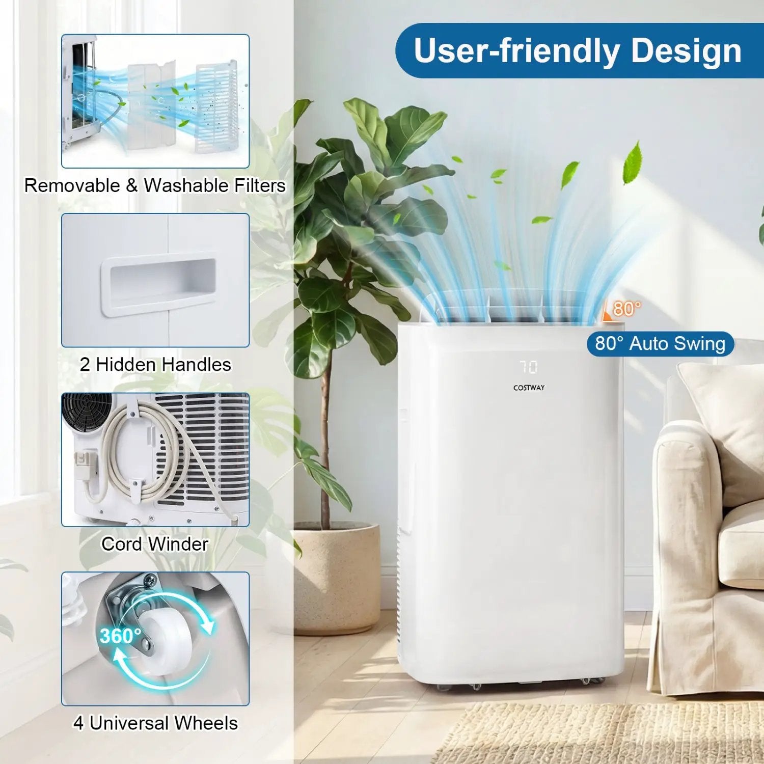 15000 BTU Inverter Portable Air Conditioner Smart Wifi Enabled Cooling & Heating Unit-White by DirectDeals
