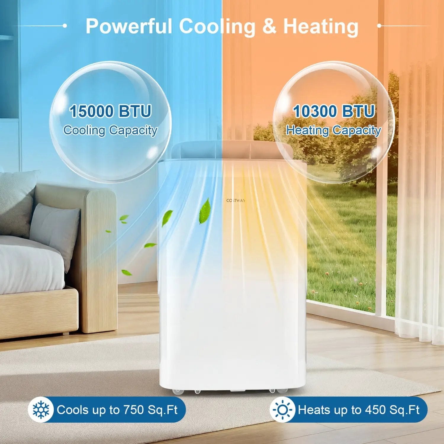 15000 BTU Inverter Portable Air Conditioner Smart Wifi Enabled Cooling & Heating Unit-White by DirectDeals