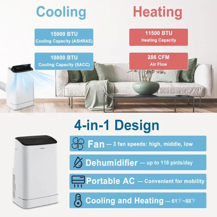15,000 BTU Smart Portable AC with Heating by DirectDeals