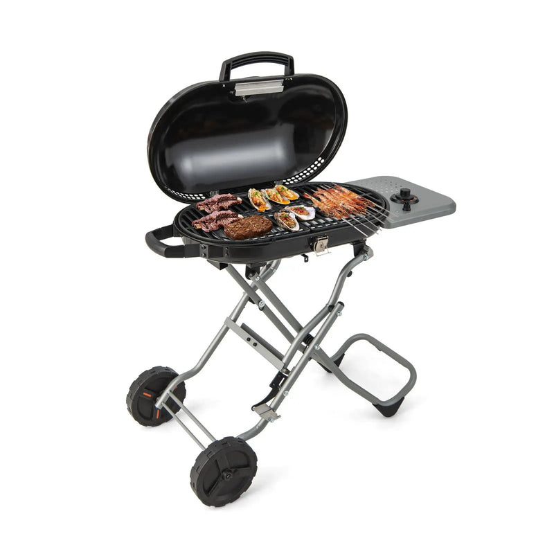 15000 BTU Portable Propane BBQ Grill with Wheels and Side Shelf-Black by DirectDeals