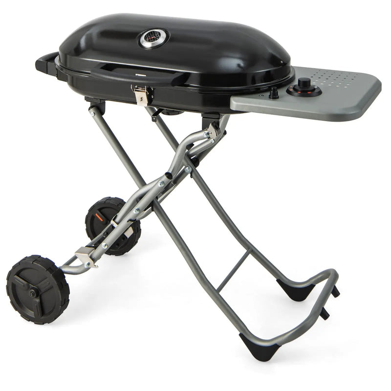 15000 BTU Portable Propane BBQ Grill with Wheels and Side Shelf-Black by DirectDeals