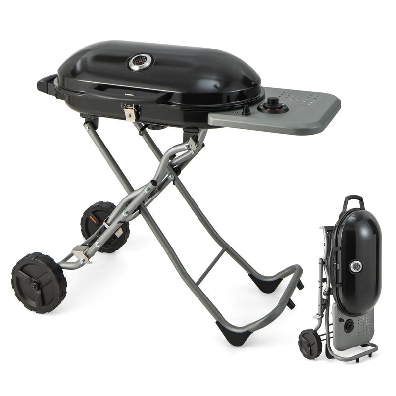 15000 BTU Portable Propane BBQ Grill with Wheels and Side Shelf-Black by DirectDeals
