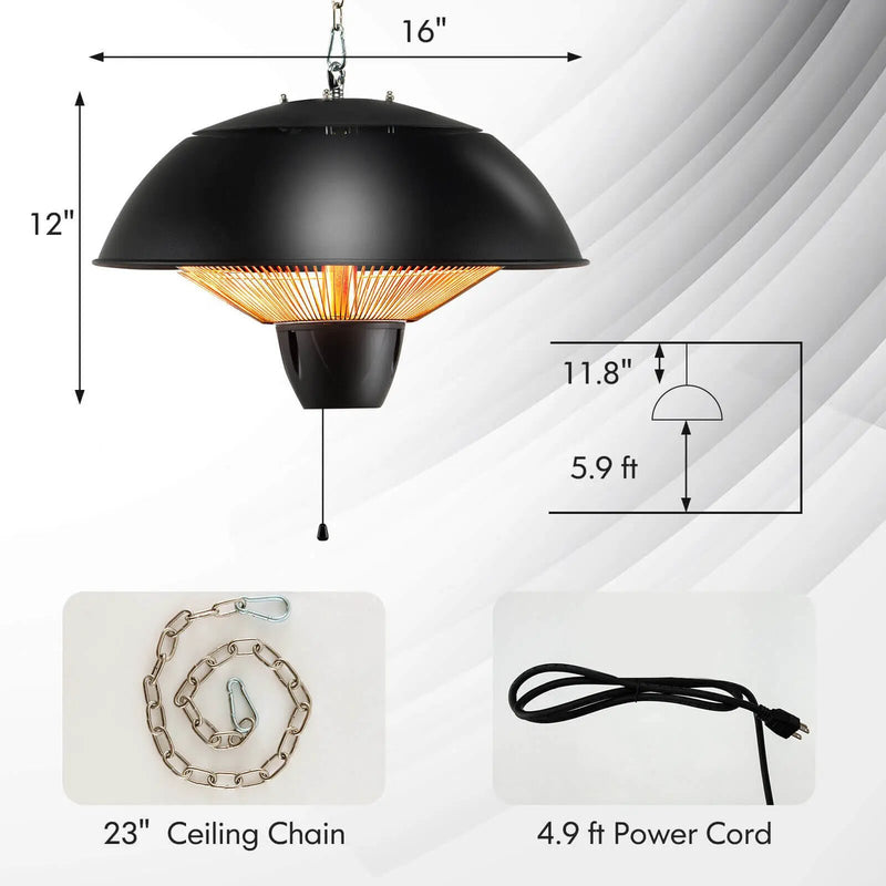 Electric Patio Heater 1500W Hanging Halogen IPX4 Waterproof by DirectDeals