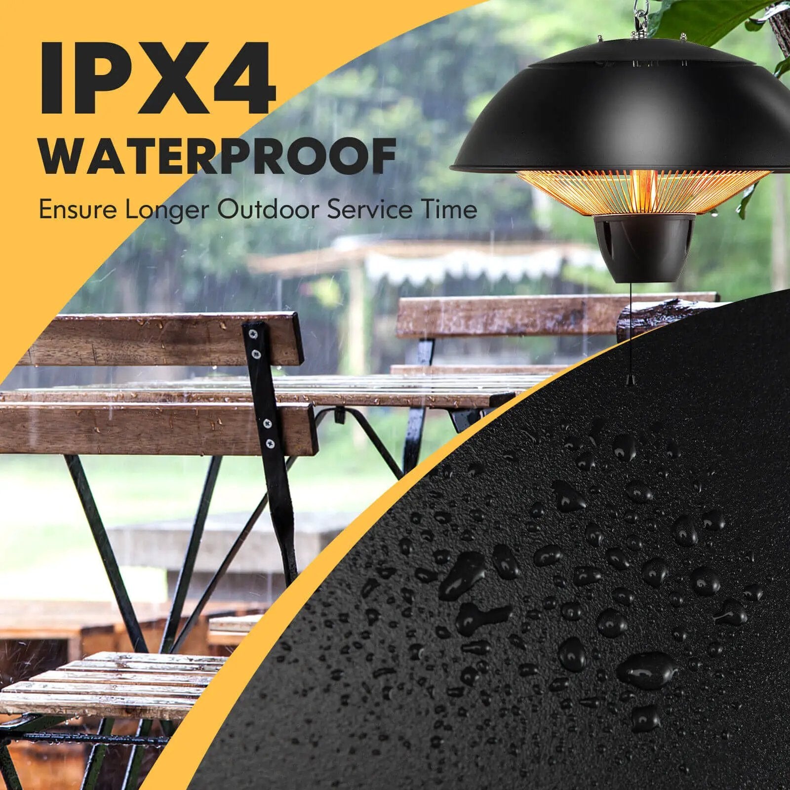 Electric Patio Heater 1500W Hanging Halogen IPX4 Waterproof by DirectDeals