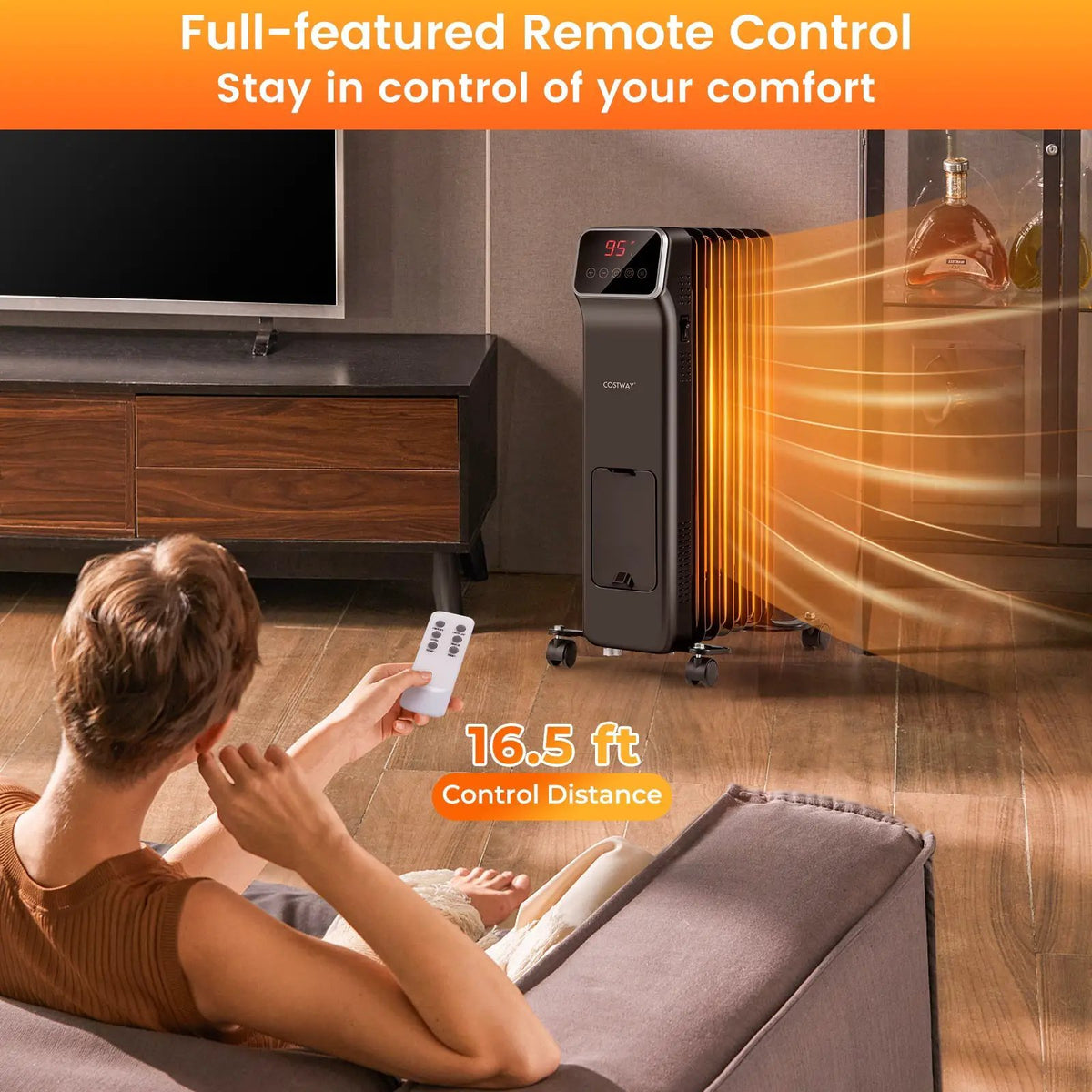 1500W Oil Filled Radiator Heater with Remote Control 3 Modes 24H Timer by DirectDeals
