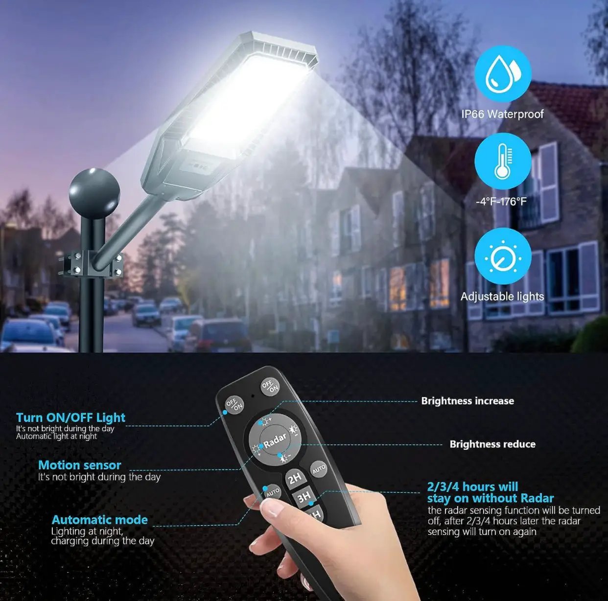 1500W Solar Street Light 30000LM LED Outdoor Waterproof Dusk to Dawn for Yard Lighting IP66 6000K with Bracket and Remote Control by Outdoor Solar Outlet
