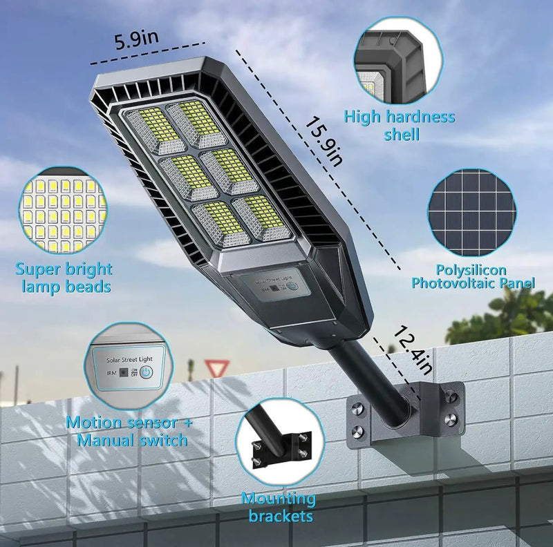 1500W Solar Street Light 30000LM LED Outdoor Waterproof Dusk to Dawn for Yard Lighting IP66 6000K with Bracket and Remote Control by Outdoor Solar Outlet